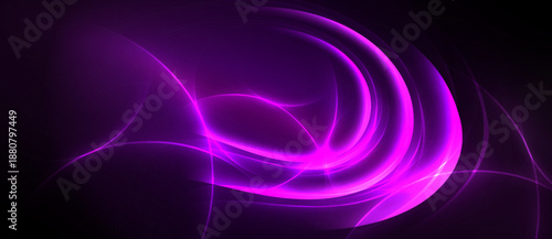 Abstract purple light flows, creating dynamic curves. Dark background emphasizes vibrant energy, smooth gradients present.
