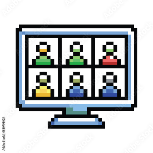 Pixel Art Video Conference Call Computer Screen Interface