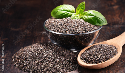 Wallpaper Mural Composition with bowl of chia seeds on wooden table Torontodigital.ca