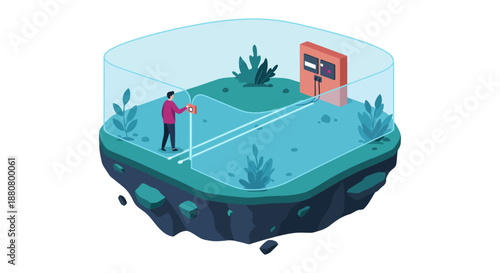 spatial computing engineer mapping interactive data paths within a contained virtual environment creating advanced digital infrastructure for system management