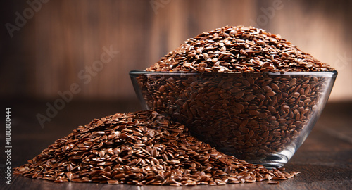 Wallpaper Mural Composition with bowl of flax seeds on wooden table Torontodigital.ca