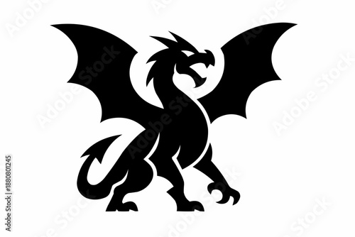 A black dragon tattoo vector illustration featuring a wild monster silhouette art design in a heraldic style for a China year symbol logo