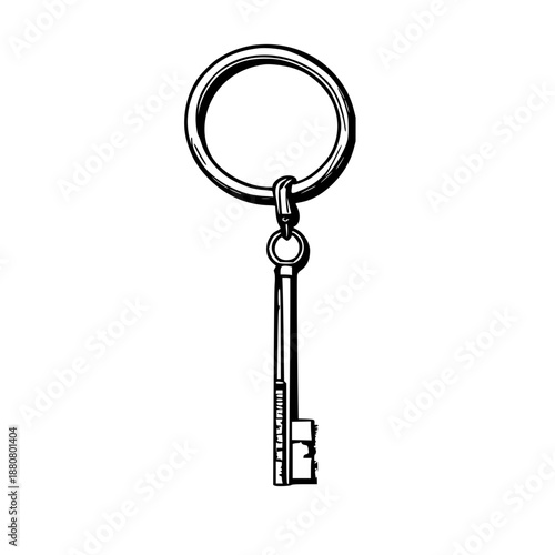 Black line art illustration of a key ring with two vintage keys on a white background – minimal flat vector design, ideal for web and print use