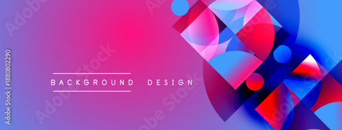 Vibrant abstract design. Geometric shapes overlap, creating dynamic visual effect. Pink, blue hues dominate composition. Modern aesthetic.