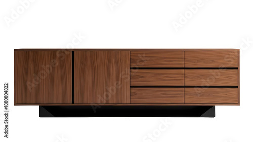 Wooden sideboard with doors and drawers isolated on transparent background