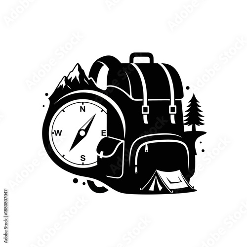 Backpack Compass Adventure Travel Illustration.