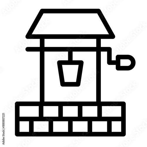 Water Well with Bucket and Roof Flat Design vector illustration