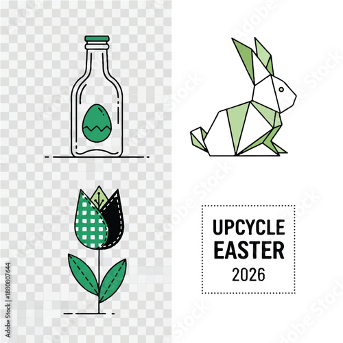 Geometric Easter elements with upcycle theme and transparent background.