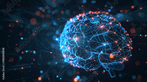 Glowing human brain with neurons connecting dots 