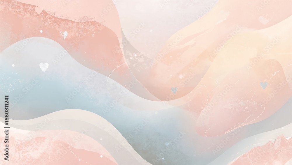 Obraz premium Soft pastel abstract background with flowing shapes and subtle heart details, creating a gentle and romantic visual