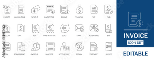 Invoice Tax Accounting Payment Financial Vector Icon Set.