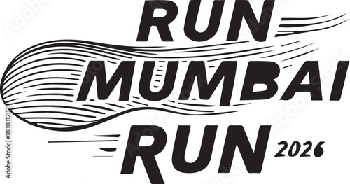 Text graphic for run Mumbai run event promotion featuring flowing lines and year twenty twenty six