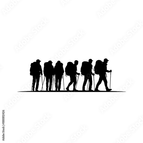 Group of Hikers Walking in Line.