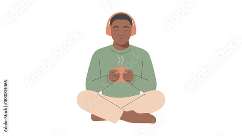 Flat vector illustration of a content woman relaxing on a cozy sofa and reading an interesting book