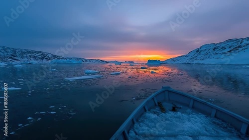 ilulissat icefjord, greenland sunrise, icy landscape video