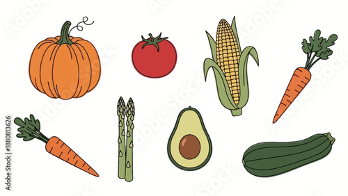 fresh organic vegetable illustration pack for healthy eating concepts and dietary planning visuals on a clean white background