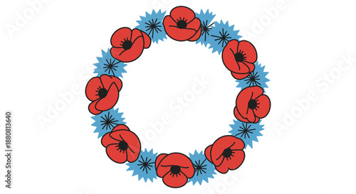 poppy cornflower wreath vector representing remembrance and peace a powerful symbol of ukrainian solidarity for various design projects.