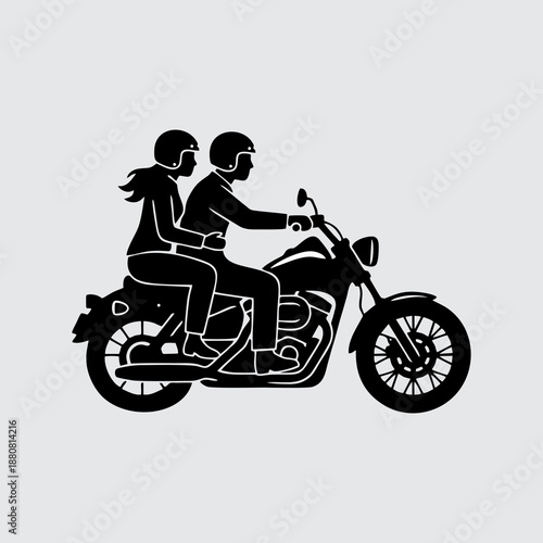 Vector illustration of a silhouette of a couple riding a classic motorbike together