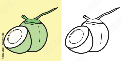 Cute coconut illustration for kids coloring page with bold outline and simple shape. Great for fun learning activities. Main object and background are separated, not merged in one layer