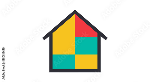 colorful house icon featuring a minimalist design representing modern real estate home ownership and smart technology solutions for digital use.