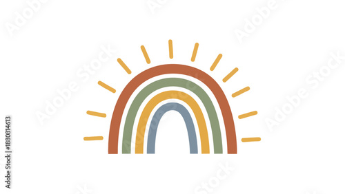 boho rainbow sun illustration for peaceful nursery decor and happy childhood branding on digital art and social media backgrounds