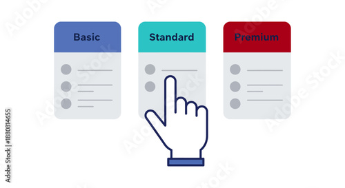 pricing plan selection graphic showing a hand choosing between various subscription options on a digital interface for business model decisions.