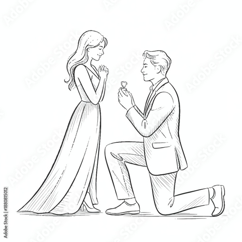 Hand-drawn vector illustration depicting an active elderly couple dancing together in a ballroom