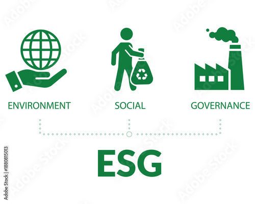 Green esg concept illustration showing environment social and governance sustainability icons for corporate responsibility