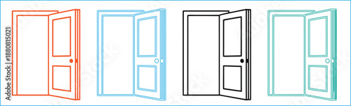 Set of colorful front doors. House entrance collection vector illustration. Cartoon home exterior. Architectural design concept with various doors. Building facade ..