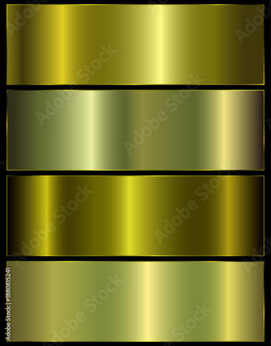 Yellow metal gradients set. Realistic yellow gradient palette.golden rectangle.