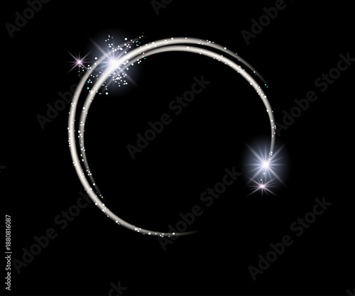 Glowing white circle with sparkles on black background