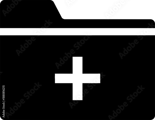Add folder icon, black silhouette of file cabinet for data storage and new document. Vector symbol for website, app, modern interface