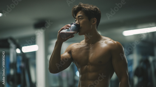 プロテインを飲む男性