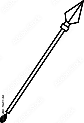 Javelin symbol or icon as spear with sharp tip, throwing weapon or hunting tool. Outline stroke flat style vector illustration