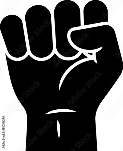 Black clenched fist with dominant hand as a symbol of protest, power, and resistance. Vector illustration, icon, graphic
