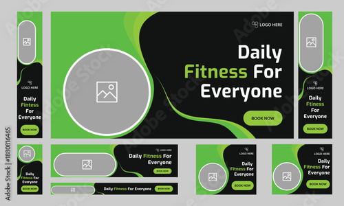 Customizable vector gym fitness social media post banner template set, Sports social media square banner, Workout exercise social media promotion design. Vector eps 10 file format