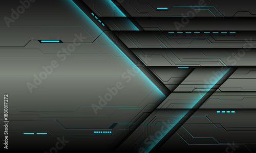 Abstract blue light technology futuristic circuit cyber geometric dynamic on grey metallic design modern background vector