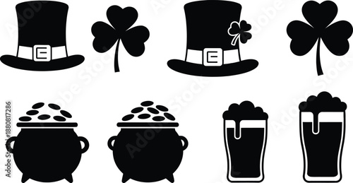 St patrick's day symbols hats shamrocks and beer