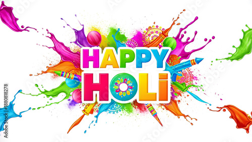 Holi festival colorful paint splashes and pichkari fun