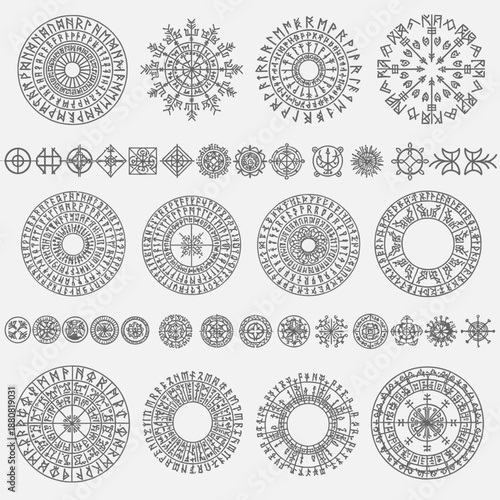 Ancient runes and symbols showcase powerful magic, perfect for mystical designs, spiritual art, and historic themes, originally a scalable vector graphic