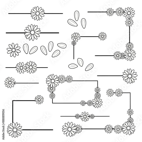 Charming floral design elements featuring daisy accents and clean lines, perfect for adding a delicate touch to invitations and creative layouts, originally vector