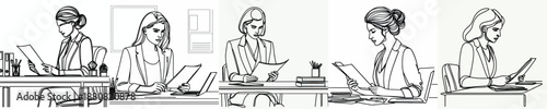 line art of a businesswoman reading a report