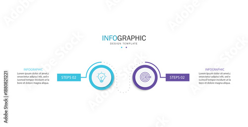 Vector infographic label design with circle infographic template design and 2 options or steps.