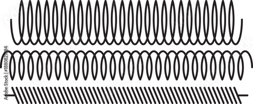 Flexible spring icon vector outline set illustration sign. Wire coil icon in trendy stroke thin linear style. Metal wire spirals. Parts of car suspension.
