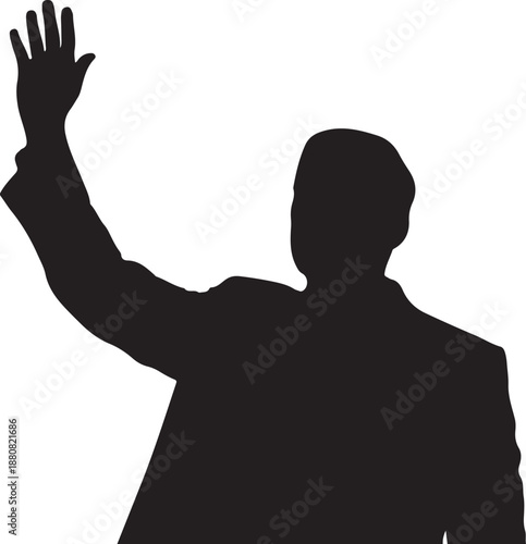 Silhouette of a man waving his hand greeting