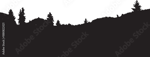 Silhouette of a Mountainous Landscape with Pine Trees