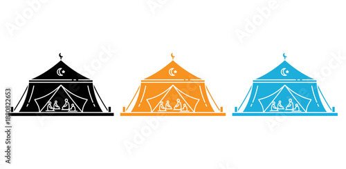 Islamic tent prayer icon set