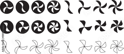 Propeller icon set. propeller for surface drive. Fan speed icons. Conditioning equipment sign. Electrical temperature equipment
