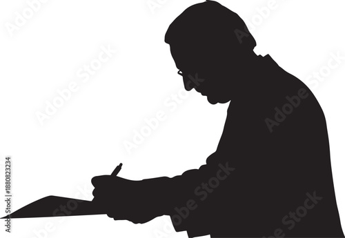 Silhouette of a person writing on paper vector illustration