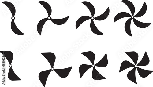 Propeller icon set. propeller for surface drive. Fan speed icons. Conditioning equipment sign. Electrical temperature equipment